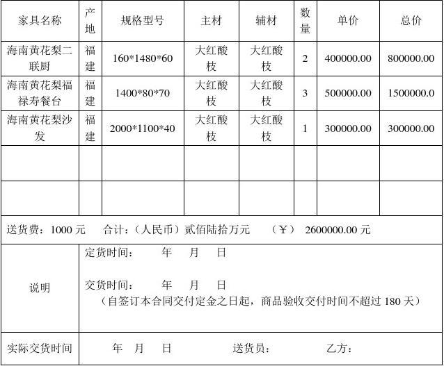 红木家具购销合同协议范本